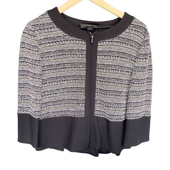 NWOT ST. JOHN BLACK LABEL Black and White Knit Full Zip Wool Blend Tweed Pleated - Picture 5 of 7